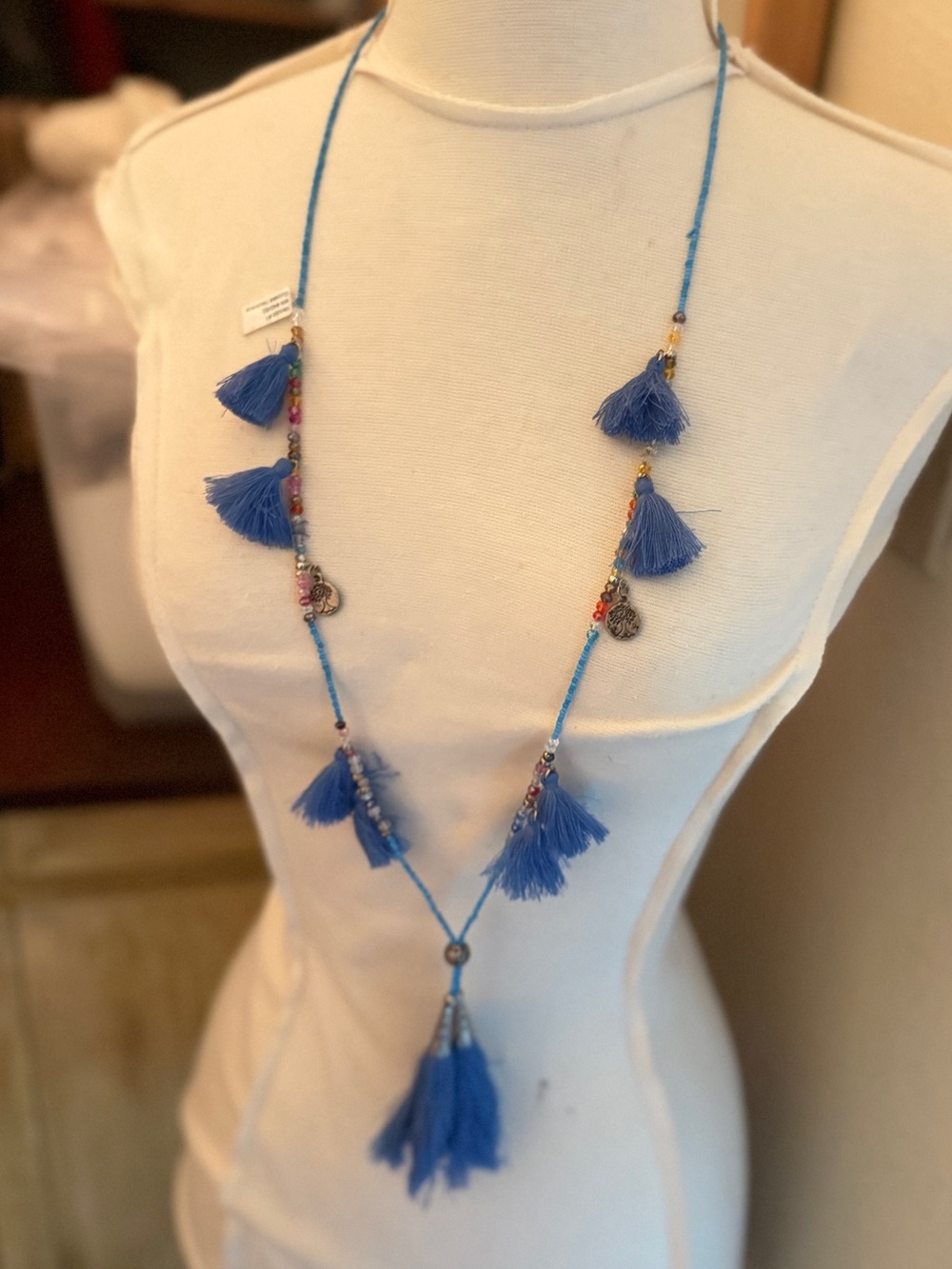 New festival Boho Tassel Pendant tree of life manifestation Necklace Blue beaded